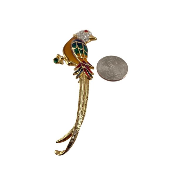 Premier Design Plique A Jour Enamel Rhinestone Parrot Pin Brooch - Picture 3 of 10